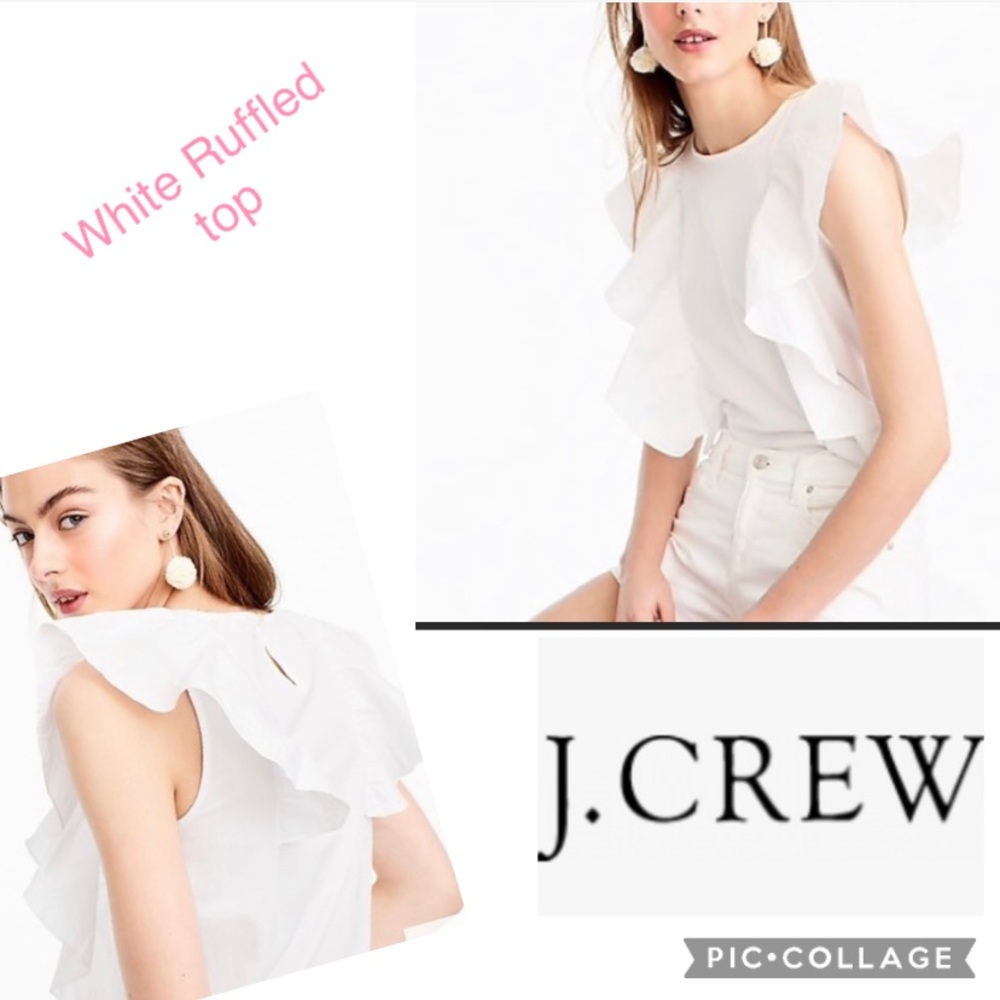 NEW J.Crew ruffled  sleeves short white cotton top/comditon